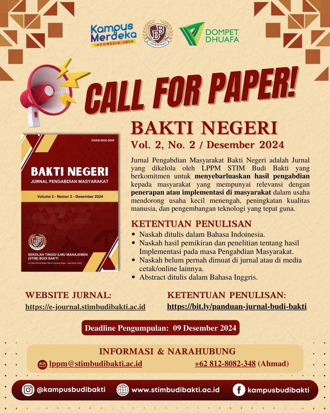 📣CALL FOR PAPER – JURNAL BAKTI NEGERI 📣 Volume 2, Nomor 2 – Desember 2024